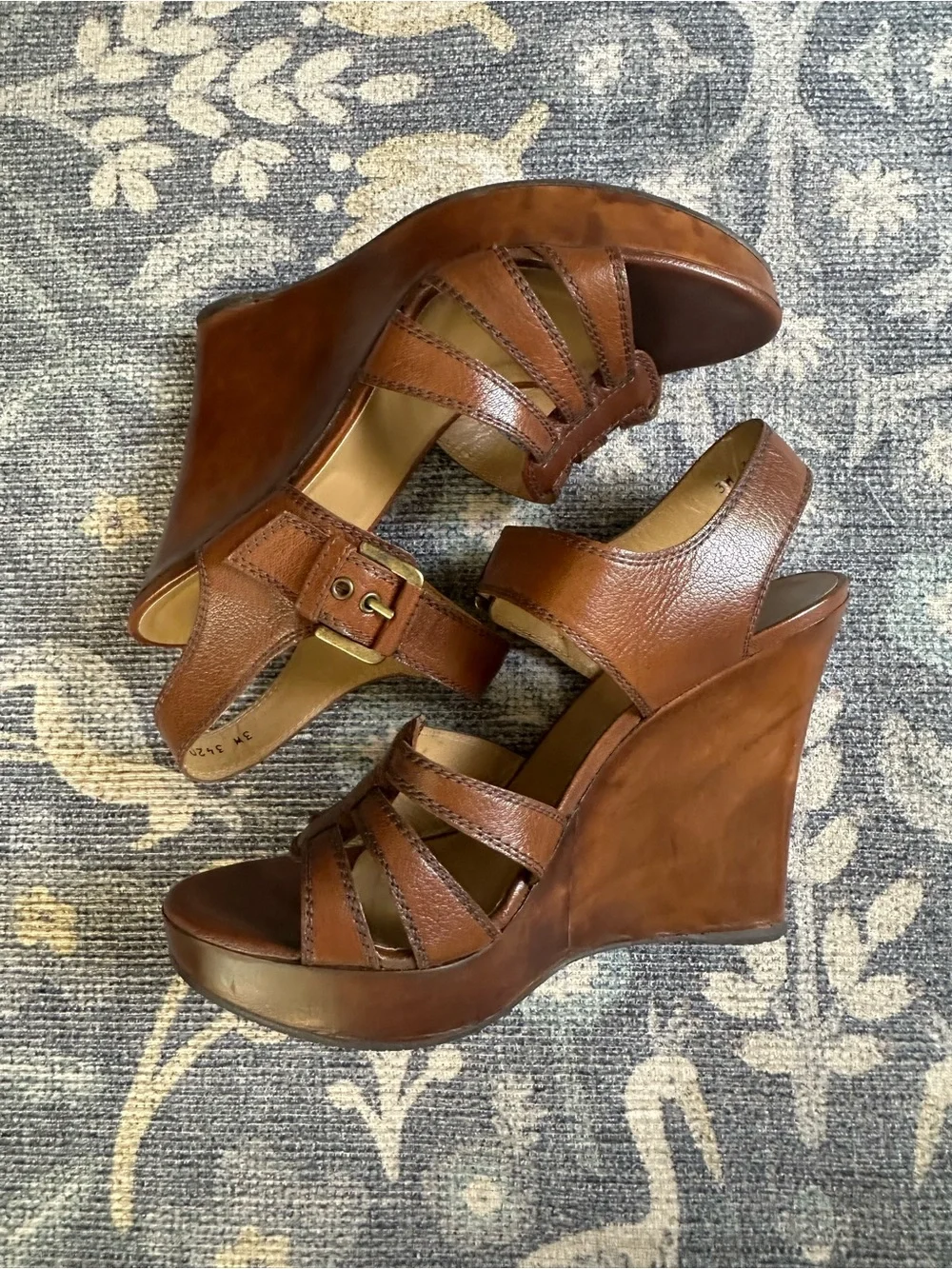 Stuart Weitzman Brown Leather Strappy Platform Wedge Sandals Sz 10 - Picture 6 of 9